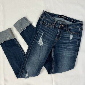 Hollister Low Rise Super Skinny Crop Dark Wash Ripped Jeans - Size 0